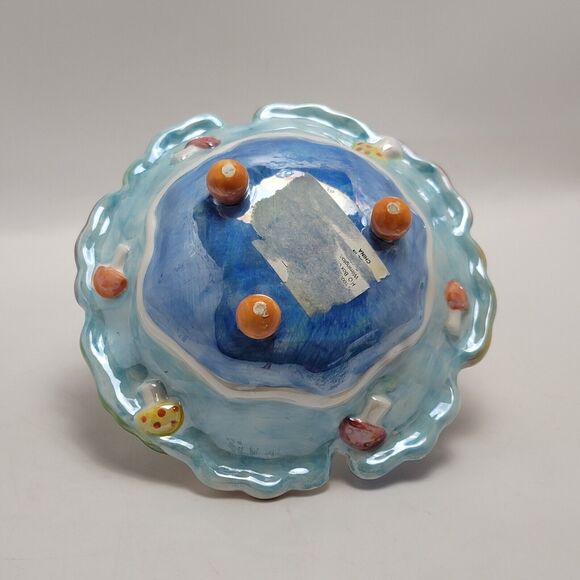 WCL Porcelain Frog Floral Mushrooms Ceramic Watering Can With Planter And Basket - Picture 13 of 16